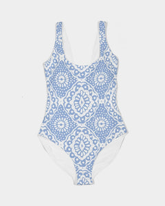 Blue Tile Feminine One-Piece Swimsuit