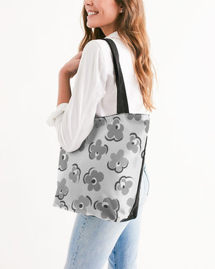 Gray Flowers Canvas Zip Tote
