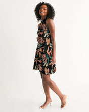 Load image into Gallery viewer, SMF Paradise Floral Black Feminine Halter Dress