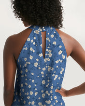 Load image into Gallery viewer, SMF Blue Liberty Floral Feminine Halter Dress