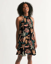 Load image into Gallery viewer, SMF Paradise Floral Black Feminine Halter Dress