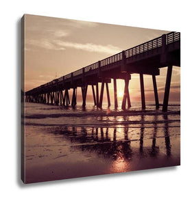 Gallery Wrapped Canvas, Jacksonville Beach Fishing Pier In Early Morning