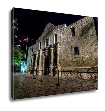 Gallery Wrapped Canvas, Night Shot Of The Historic And Famous Alamo In Texas